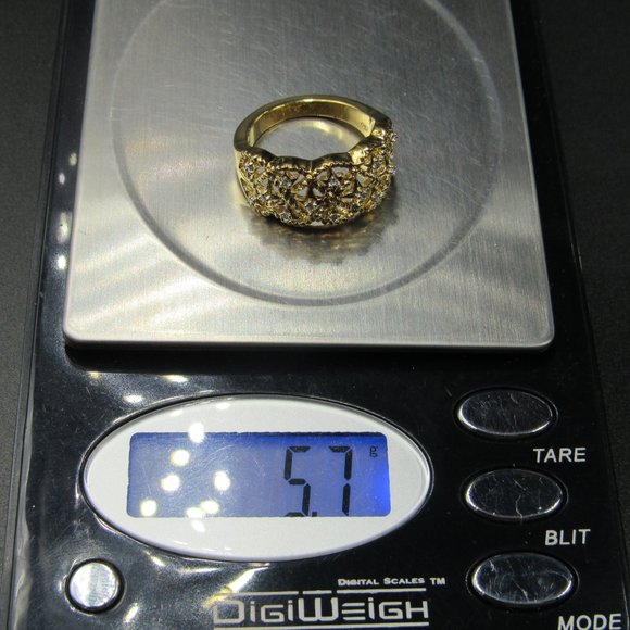 Size 7.75 Sterling Silver Fancy Diamond Chip Gold Plated Band Ring Vintage - Picture 8 of 8